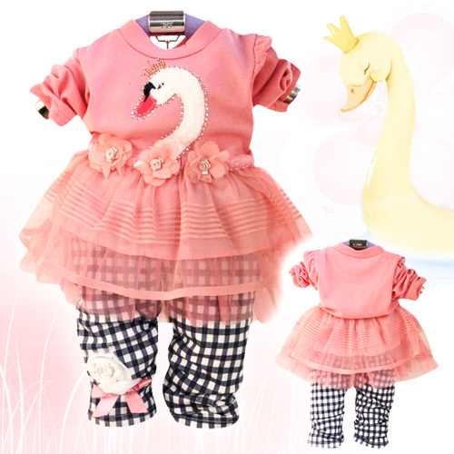 2015春秋款新款 韩版白天鹅宝宝婴幼儿 儿童女童纱裙子两件套装