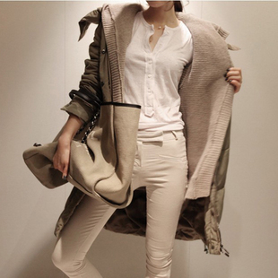 2014冬季最新款韩版中长款羽绒服女潮工装风休闲加厚两件套正品