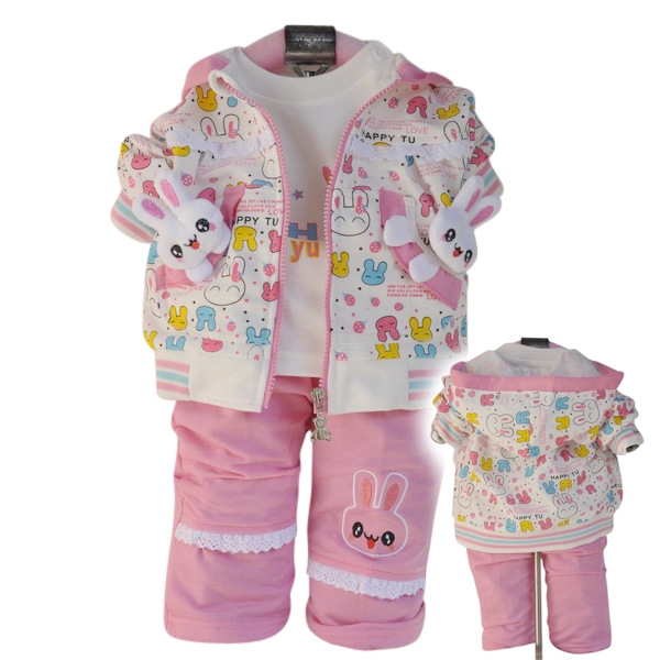 2015春秋装新款可爱立体小兔三件套婴幼儿童套装 女童123岁童装