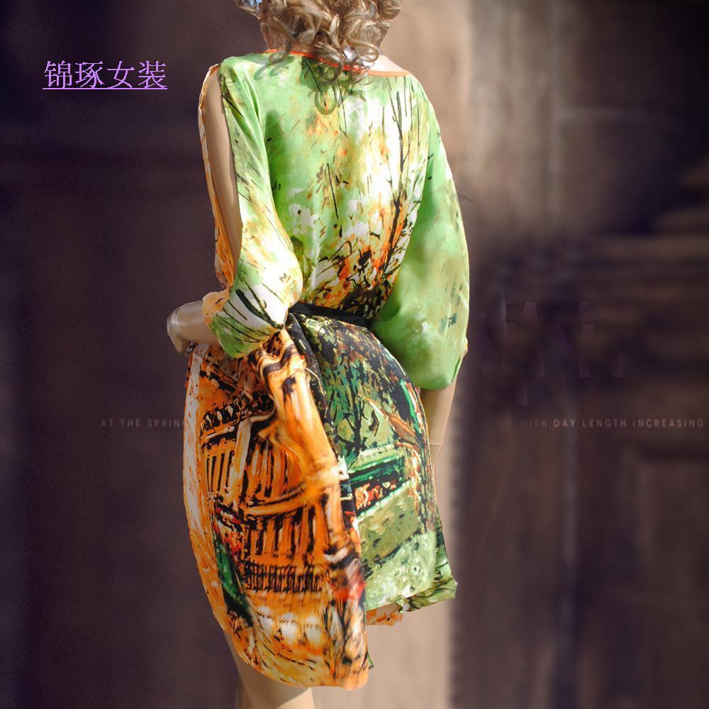 2014新款数码印花珍藏版真丝中袖连衣裙hm20140409