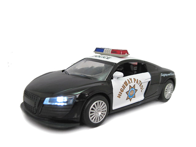 1:32 R8警车 消防 合金汽车模型 回力儿童玩具车 进基