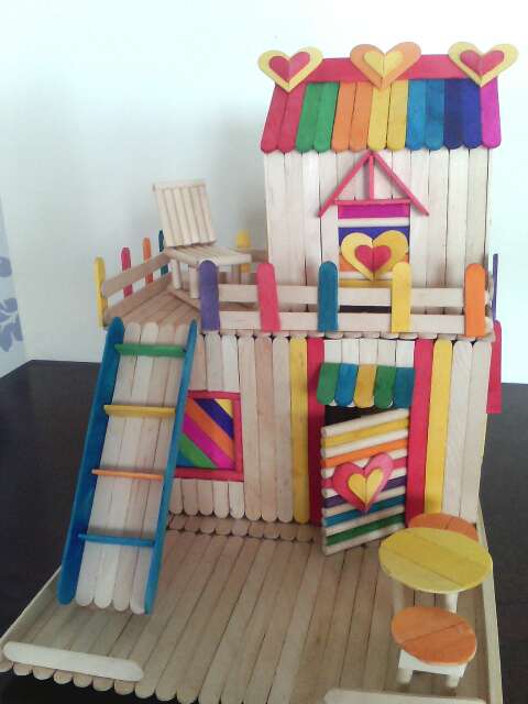 雪糕棒冰棒棍包邮diy手工制作模型材料幼儿园彩色小房子屋子木棒