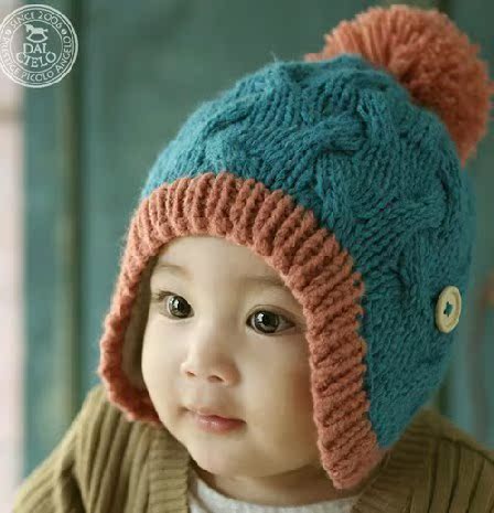 【天天特价】秋冬儿童保暖帽纽扣冬日加厚护耳帽子男女宝宝毛线帽