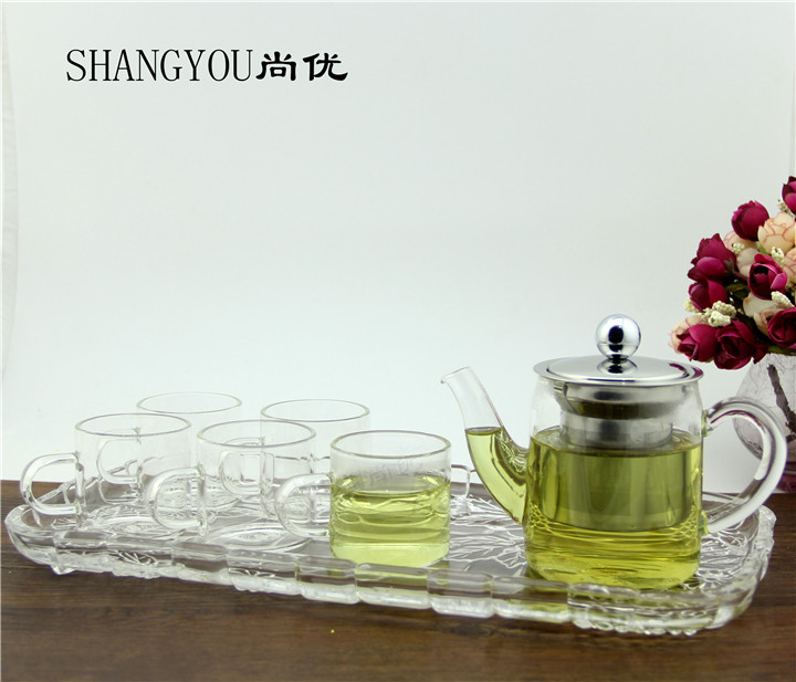包邮耐热玻璃茶壶套装 茶具 茶杯 水晶玻璃茶盘 加厚高硼硅茶壶