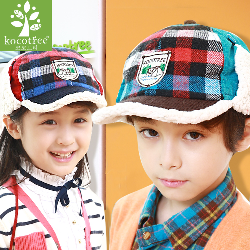 韩国kk树秋冬季男女儿童帽子护耳保暖鸭舌帽绒棒球帽+上下翻两用