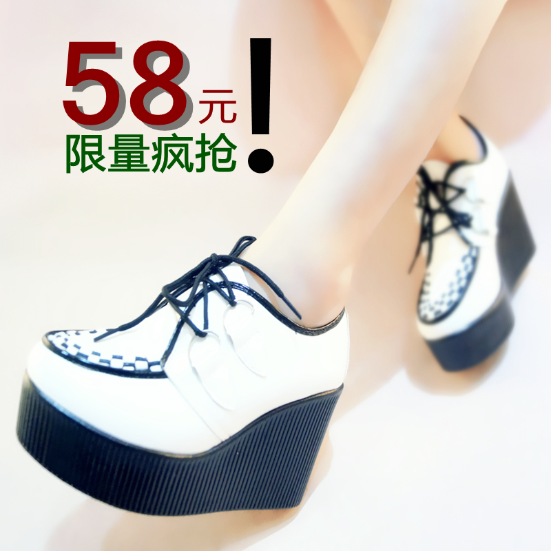 限量特惠超舒适韩版2013秋季深口系带罗马风坡跟防水台女时尚单鞋