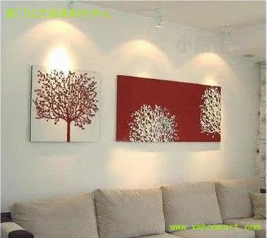 现代纯手绘油画客厅装饰画无框画壁画挂画红与白发财树美画正品
