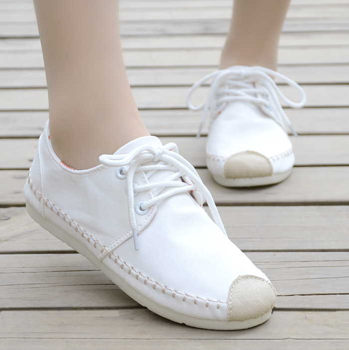 百搭森女系文艺范素面韩版低帮系带平底小白鞋纯白色球鞋帆布鞋