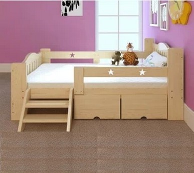 特价 儿童床 婴儿床 儿童实木床带护栏抽屉 单人床 松木床 公主