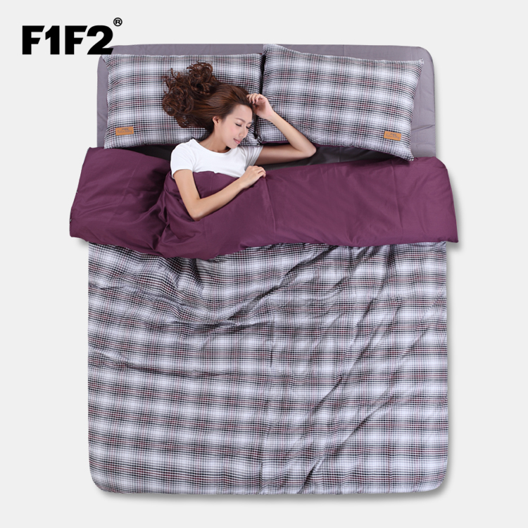 F1F2家纺 全棉斜纹四件套 纯色格子 床单被套床上用品 简格时代
