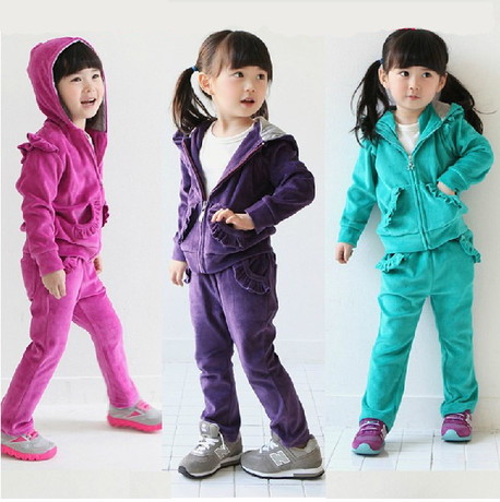 七贝熊童装 2015春装新款男童女童儿童中大童韩版天鹅绒运动套装