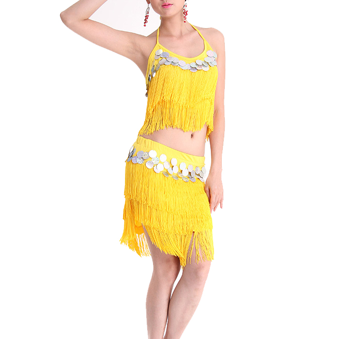 2014春季新款 流苏亮片拉丁舞表演出服套装 比赛舞台考级文胸短裙