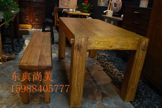 厂家直销特价榆木茶桌家具实木功夫桌仿古家具餐桌组合