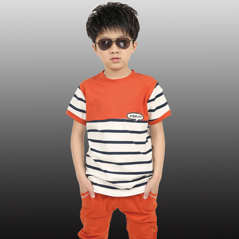 男童夏装套装童装短袖新款2015韩版潮儿童运动休闲条纹两件套包邮