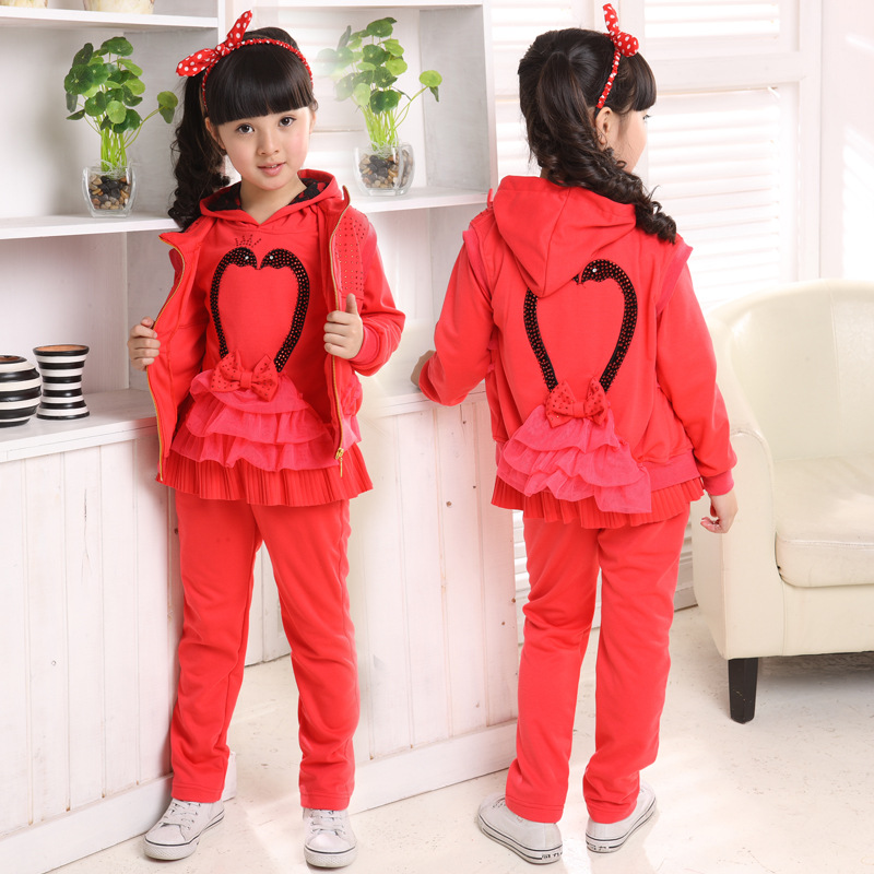 2014新款童套装韩版女童秋装中大童儿童套装天鹅三件套 童装