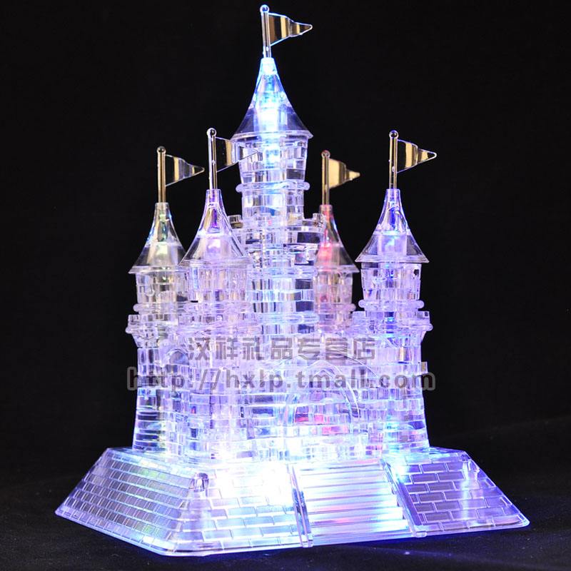 3D立体透明水晶拼图模型 创意DIY益智儿童成人玩具礼物 发光城堡
