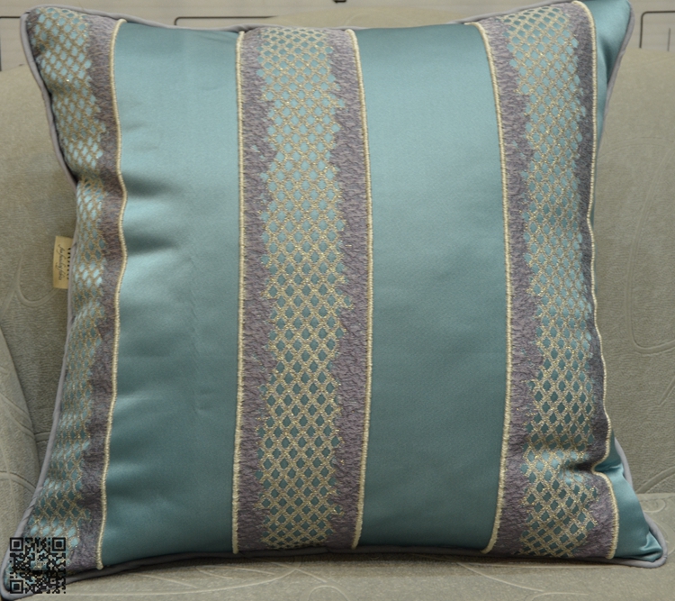 蓝绿色带银丝高档提花奢华欧式抱枕靠垫靠垫套含芯45 50 包邮