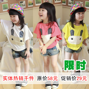 小童2015夏装新款韩版女童短袖T恤 卡通 蝙蝠衫T恤 儿童服装