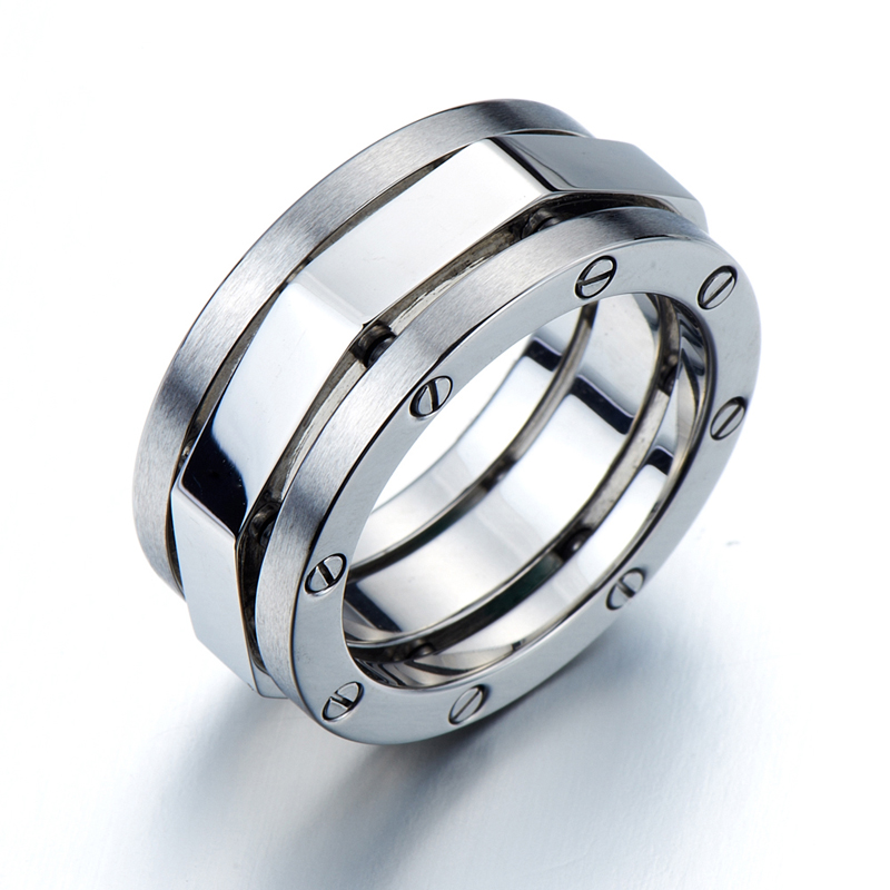 新品 欧美大牌 三层指环 银色 钛钢 宽 指环 食指戒指 男 潮人X45