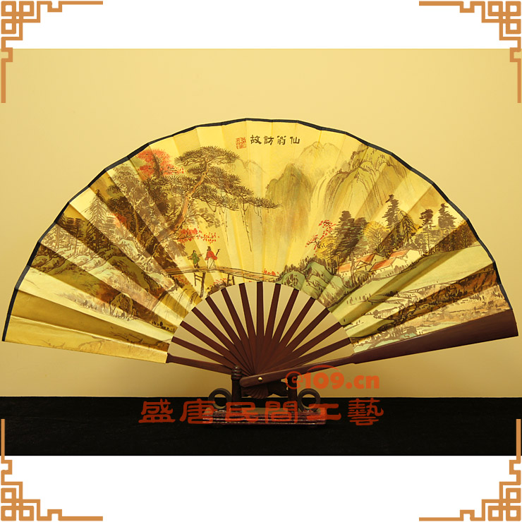 中国特色文化创意礼品工艺扇子绢面折扇仙翁访故商务活动出国礼品