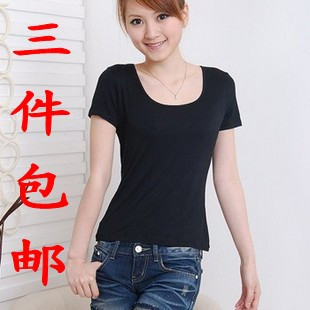 夏装新款莫代尔韩版女式修身弹力低领圆领短袖T恤 打底衫清仓