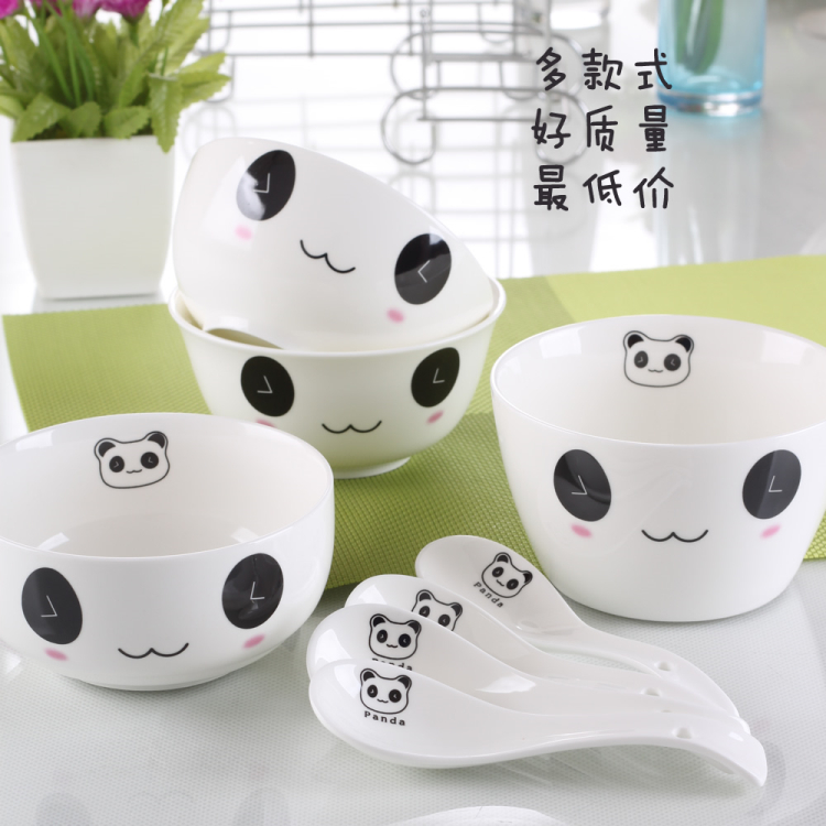 【天天特价】餐具套装包邮卡通熊猫餐碗米饭碗韩式可爱创意4碗4勺
