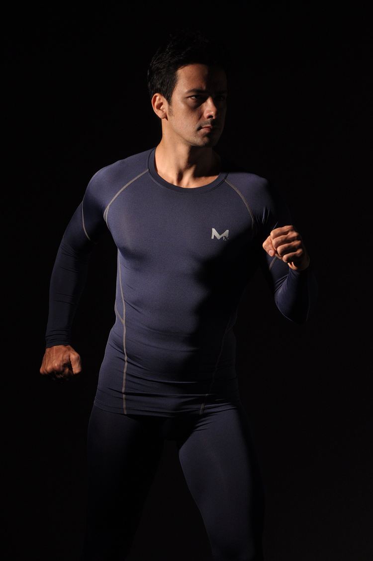 韩国品牌热卖排汗透气健身运动跑步弹力秋冬紧身健身服男MX34016