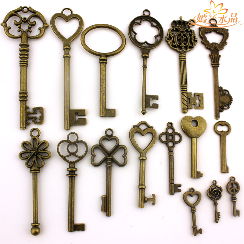 diy饰品材料手工配件古铜色小钥匙小饰品 钥匙锁匙集合嫣兰新品
