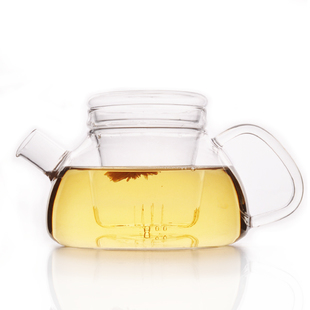 北欧风格 耐热玻璃茶具 玻璃茶壶 短嘴平盖壶 花草茶壶 600ML