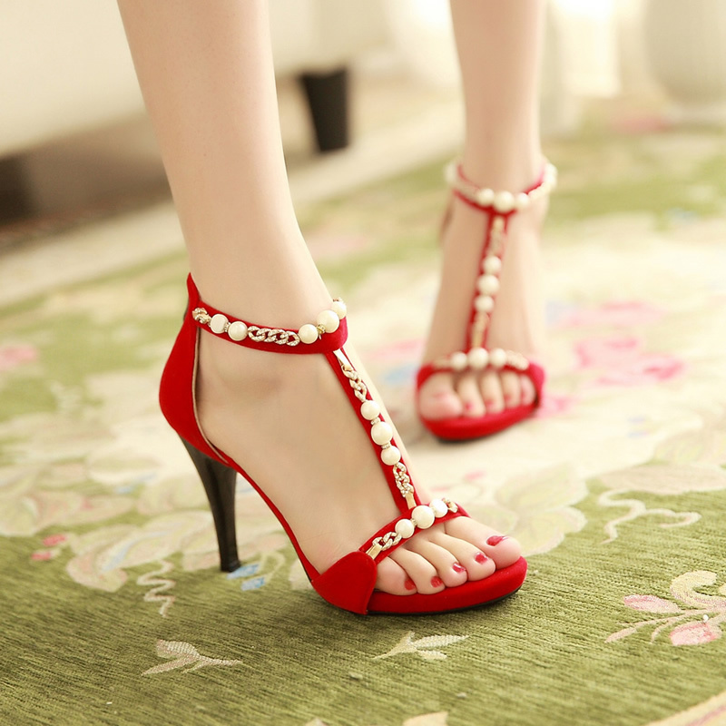 结婚鞋子2015夏季红色新娘鞋夏天性感高跟鞋时尚凉鞋女潮婚庆红鞋