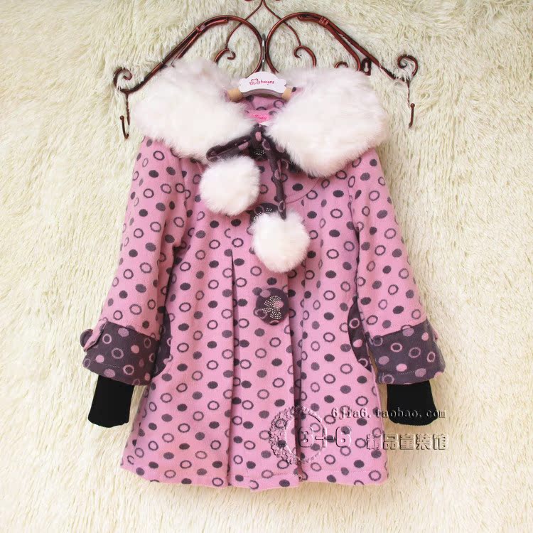 女童冬装新款公主毛领羊毛呢子大衣韩版夹棉风衣外套N7535