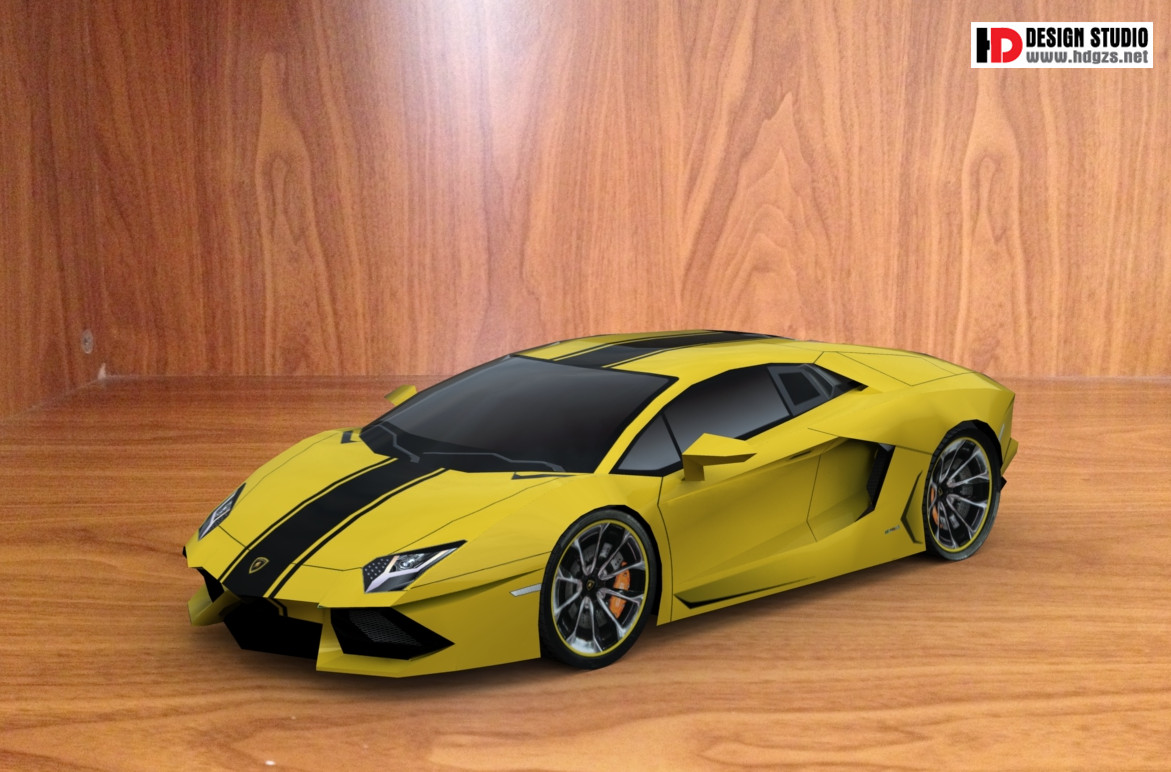 兰博基尼Aventador/HD原创汽车纸模型/非成品轿车拼装黄色1:10