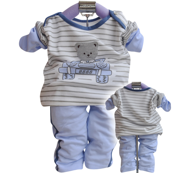 2015春秋新款姿婴谷男宝宝二件套儿童男童全棉套装小熊儿童套装