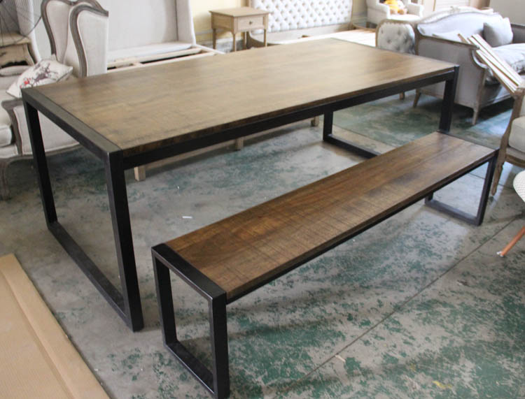 美式乡村LOFT风格复古实木铁艺大长餐桌长凳铁艺桌椅咖啡桌椅板凳