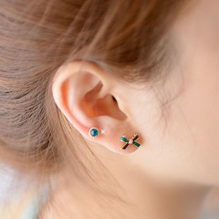 韩国进口正品现货代购韩式女生闪钻花朵蝴蝶结三件套组合耳钉耳环