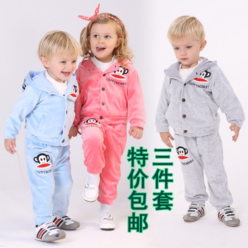 2015春款天鹅绒儿童卫衣套装 宝宝休闲运动套装 韩版春季童装