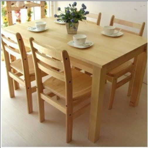 14实木餐桌 松木家具 松木餐桌 四椅餐桌椅圆桌饭桌 餐桌椅 组合