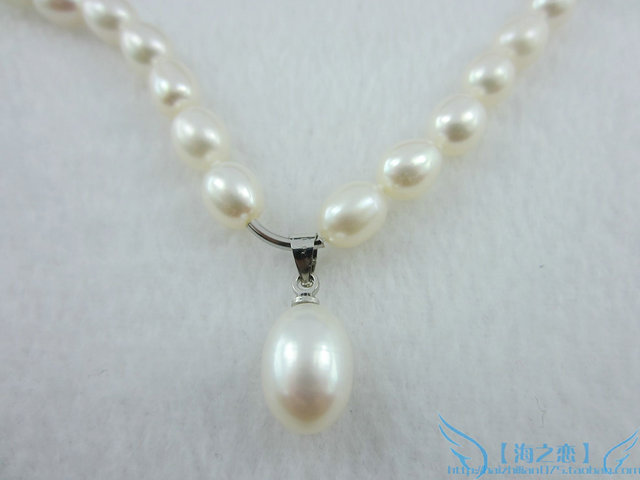 天然珍珠项链 女 6-7mm淡水珍珠项链搭配水滴型珍珠吊坠 流行热销