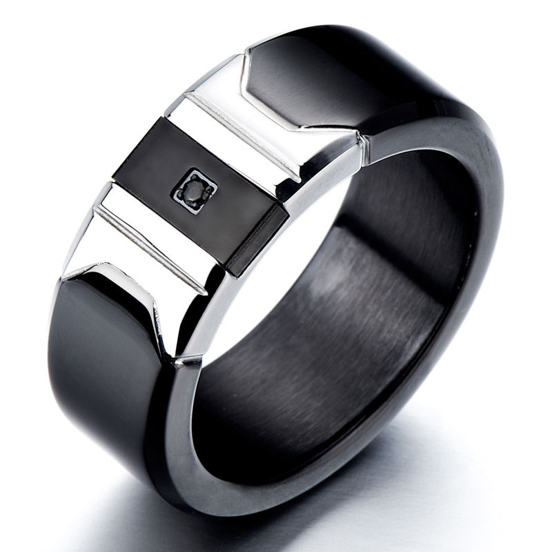 简约大牌 黑银精钢 食指指环 戒指 男 钛钢 宽 韩版 时尚X7