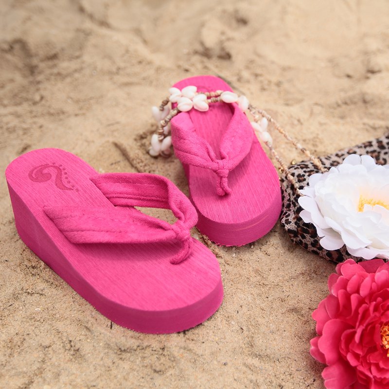 夏季海边度假必备松糕厚底坡跟人字拖鞋毛巾布带沙滩夹脚凉拖女士