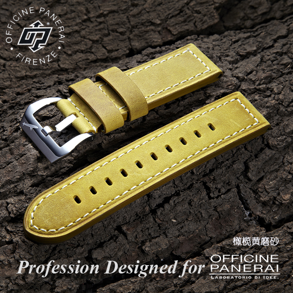 胖大海多色100%原尺寸男真皮手表带钢表扣 橄榄黄24mm PAM441适用