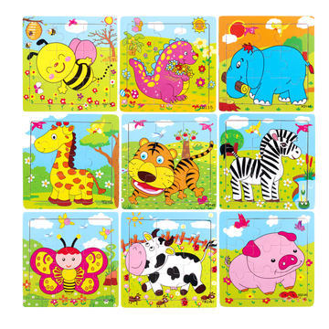 动物木质9片拼图拼板儿童 益智加厚木质玩具9片包邮宝宝早教玩具