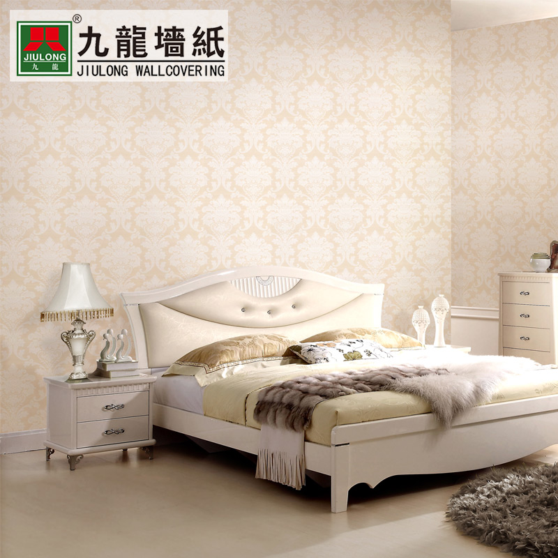 T九龙绿色环保墙纸 均匀花型欧式大马士革壁纸 丝光 卧室客厅满铺