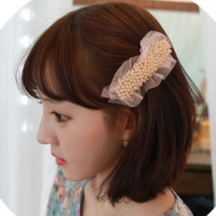 韩国进口头饰正品 现货代购 韩式网纱珍珠串方形发夹边夹发卡发饰