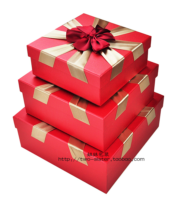 正方形红色韩式礼品盒 礼物盒 收纳盒 包装盒 批发 3件套