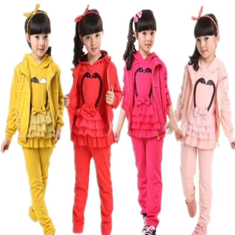 童装女童运动套装2014秋装新款韩版中大童休闲三件套运动套装包邮