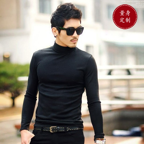 秋冬新款韩版男士修身黑色高领长袖T恤打底衫纯棉纯色加厚秋衣