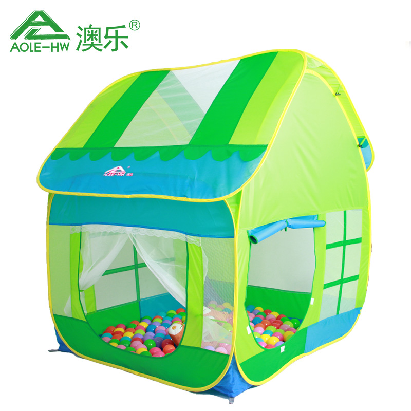 澳乐绿色趣味儿童布艺帐篷便携大房子 宝宝波波球海洋球池游戏屋