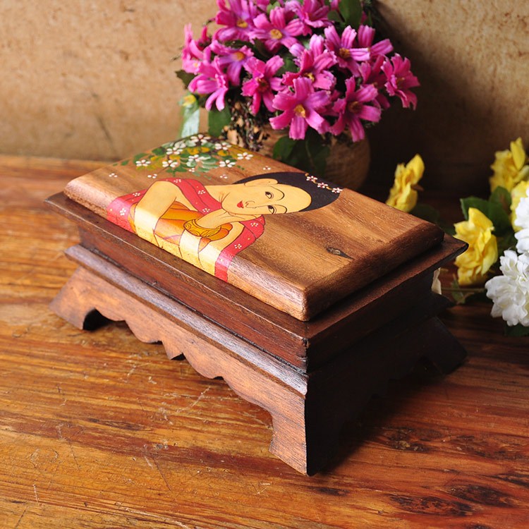 泰国工艺品实木创意柚木首饰盒收纳盒桌面装饰摆件东南亚特色风格
