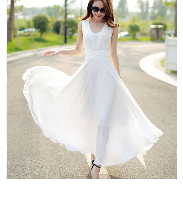 2015夏季新款大码女装沙滩长裙韩版修身气质雪纺长款连衣裙